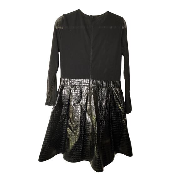 Alice and Olivia Chara Faux Leather Party Dress Pleated Skirt Mini Black Sheer - Picture 7 of 7